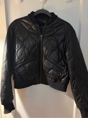Muubaa Black Quilted Leather Bomber Jacket